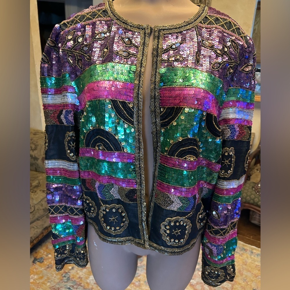 Vintage Leslie Fay Beaded Sequin Blazer Jacket Top Medium - Picture 3 of 11